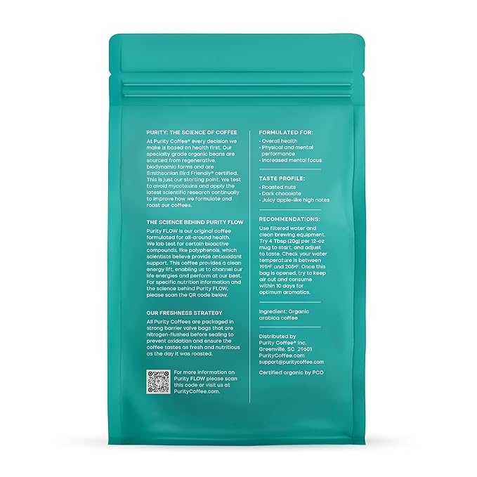 Purity Coffee FLOW Original Medium Roast Ground Coffee for Focus and Clean Energy - USDA Organic