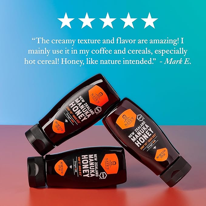 Nate's Raw Manuka Honey New Zealand MGO 512+ | UMF Certified 15+ | 13.2 oz Squeeze Bottle