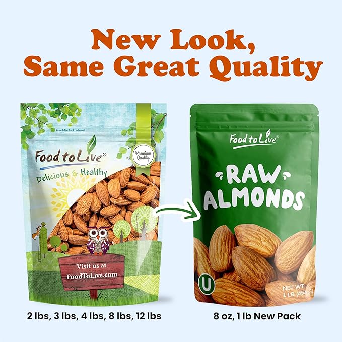 Food to Live California Almonds, 18 Pounds – Supreme, Whole, Raw, Unsalted, Unroasted Nuts, Natural.