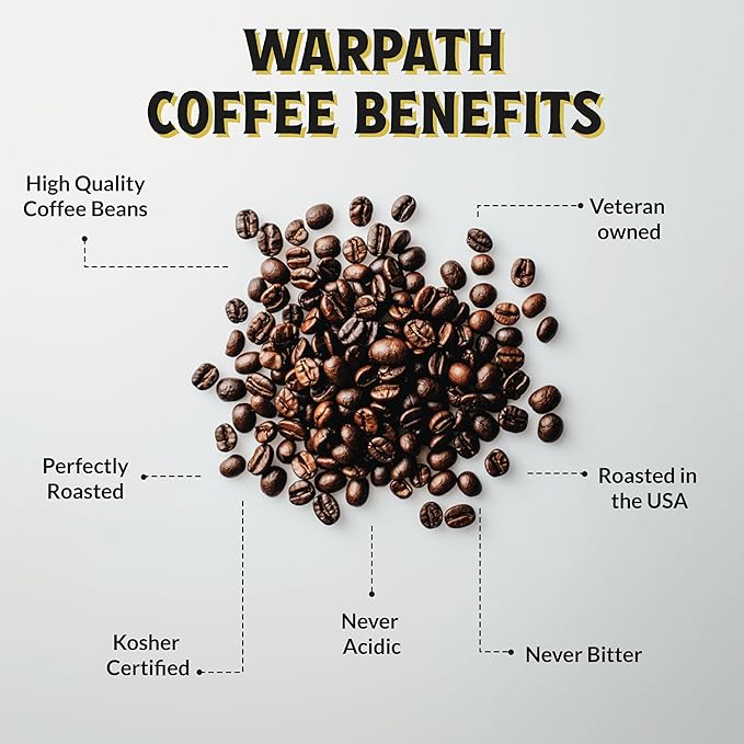 Warpath Coffee Light Roast Whole Bean Coffee, Dark Chocolate Blend, High Caffeine, Extra Strong