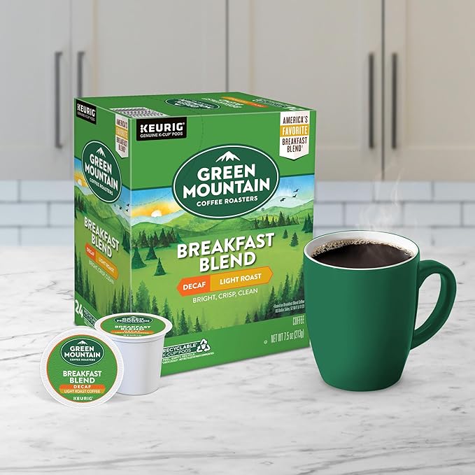 Green Mountain Coffee Roasters Breakfast Blend Decaf Coffee, Keurig Single Serve K-Cup pods, Light
