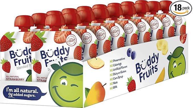 Buddy Fruits Snacks To Go Strawberry Unsweetened Applesauce 3.2oz Pouch (18pk)