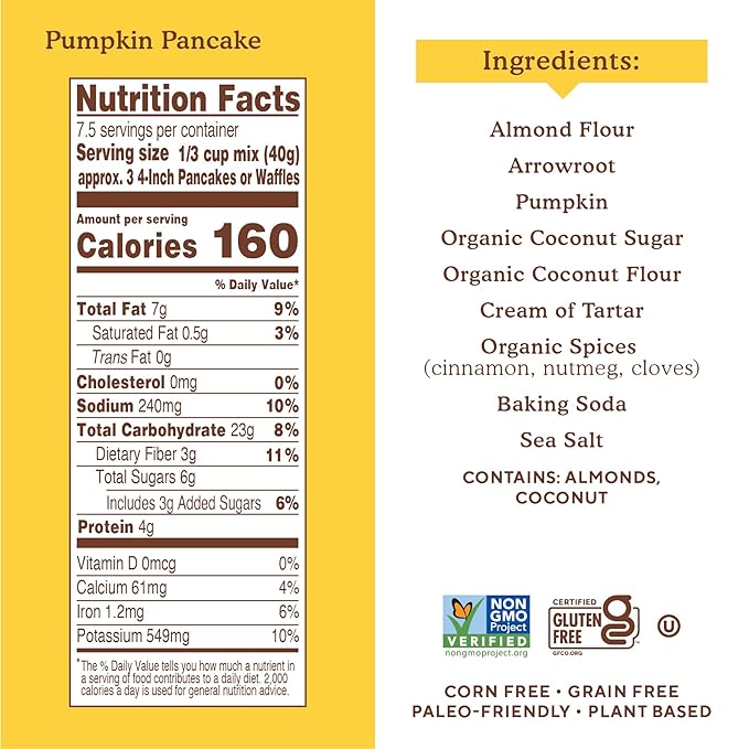 Simple Mills Almond Flour Pancake & Waffle Mix, Pumpkin - Gluten Free, Plant Based, Paleo Friendly