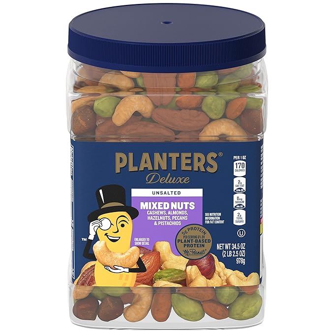 PLANTERS Unsalted Mixed Nuts, Cashews, Almonds, Hazelnuts, Pecans, Pistachios no Shell, Party