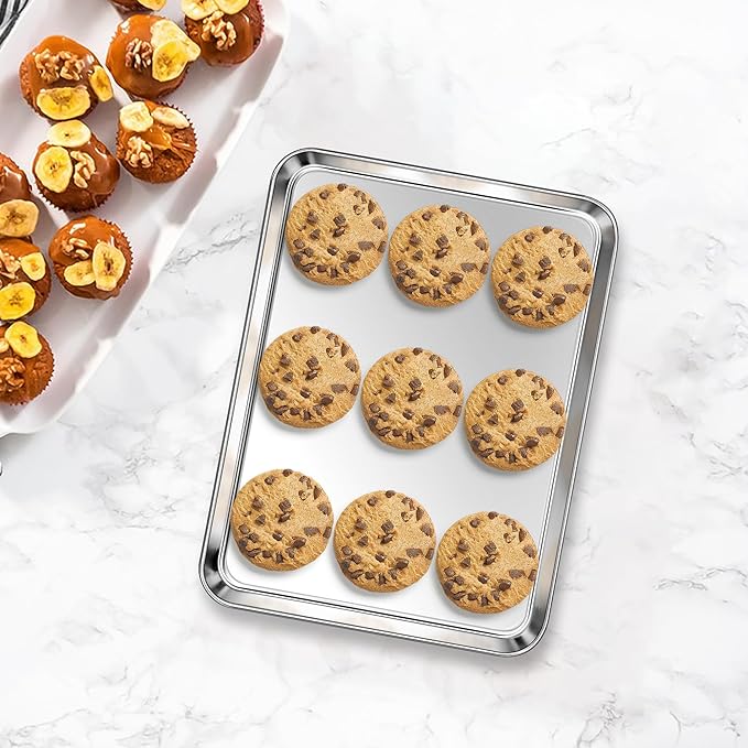 Homikit 2 Pack Baking Sheet, 10 x 8 Inch Stainless Steel Cookie Tray Set for Cooking Toasting