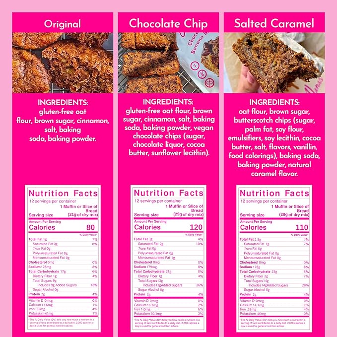 GoNanas Banana Bread Mix Variety Pack. Vegan, Gluten Free Healthy Snacks. Oat Flour Banana Bread or