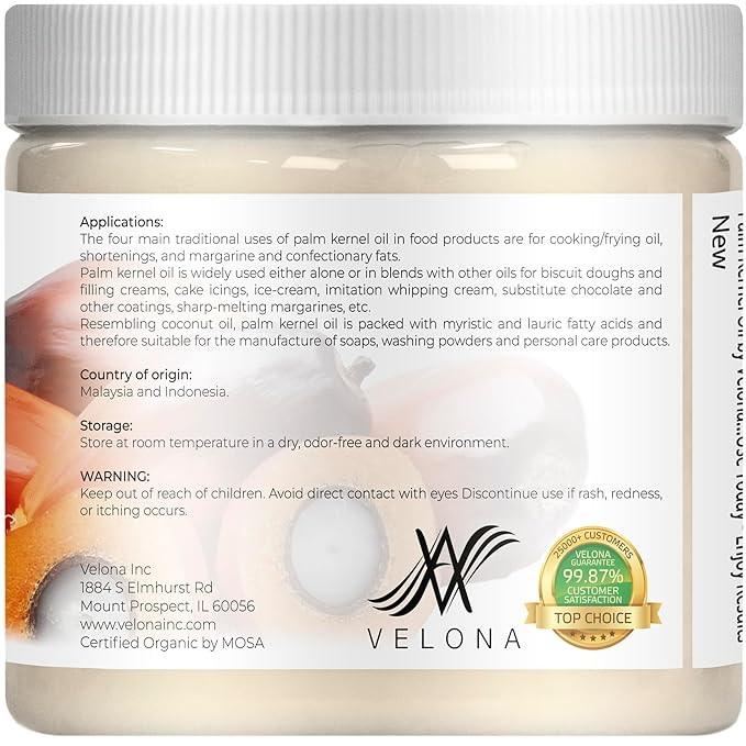 velona USDA Certified Organic Palm Kernel Oil - 16 Fl Oz | 100% Pure and Natural Carrier Oil |