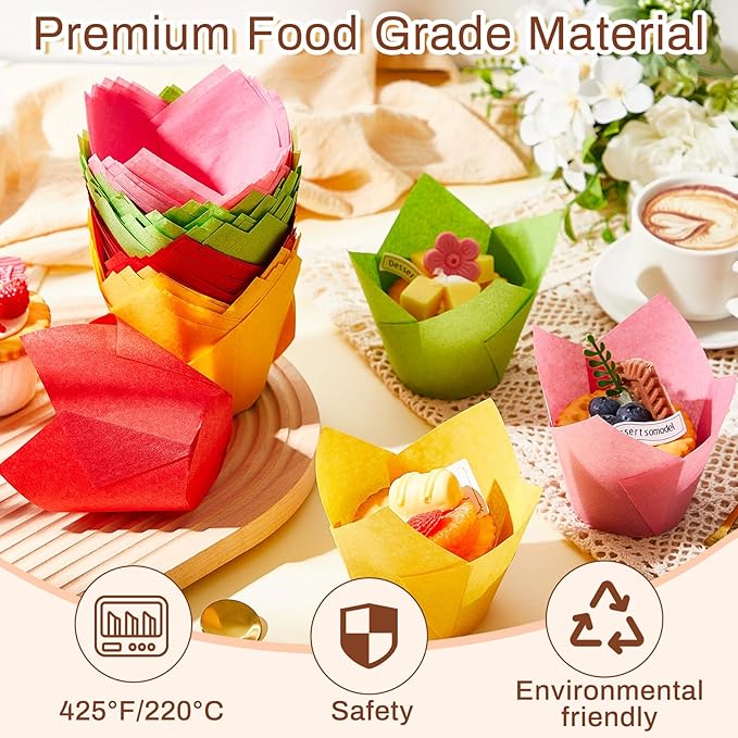300 Pcs Jumbo Muffin Liners for Baking 2-1/4" x 4" Large Tulip Cupcake Liners Greaseproof Cupcake