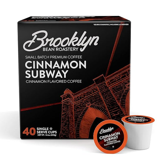Brooklyn Beans Cinnamon Subway Gourmet Coffee Pods - Compatible with Keurig K Cup Brewers Including