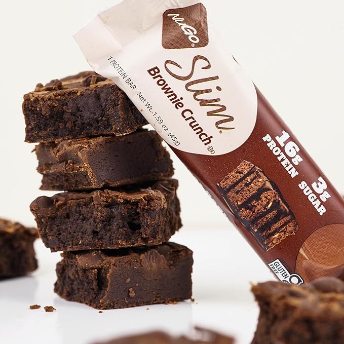 Nugo Slim Dark Chocolate Brownie Crunch, 16g Protein, 2g Sugar, 7g Fiber, Low Net Carb, Keto
