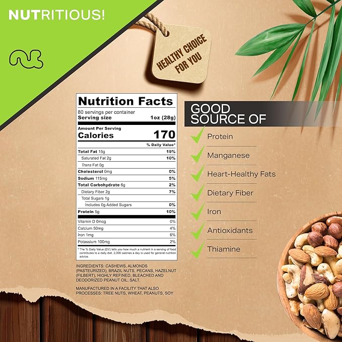 NUT CRAVINGS - Roasted & Salted Mixed Nuts - Brazil, Pecan, Almond, Hazelnut, Cashew (80oz - 5 LB)