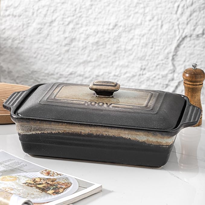 KOOV Ceramic Casserole Dish with Lid, Covered Rectangular Casserole Dish Set, Lasagna Pans with Lid