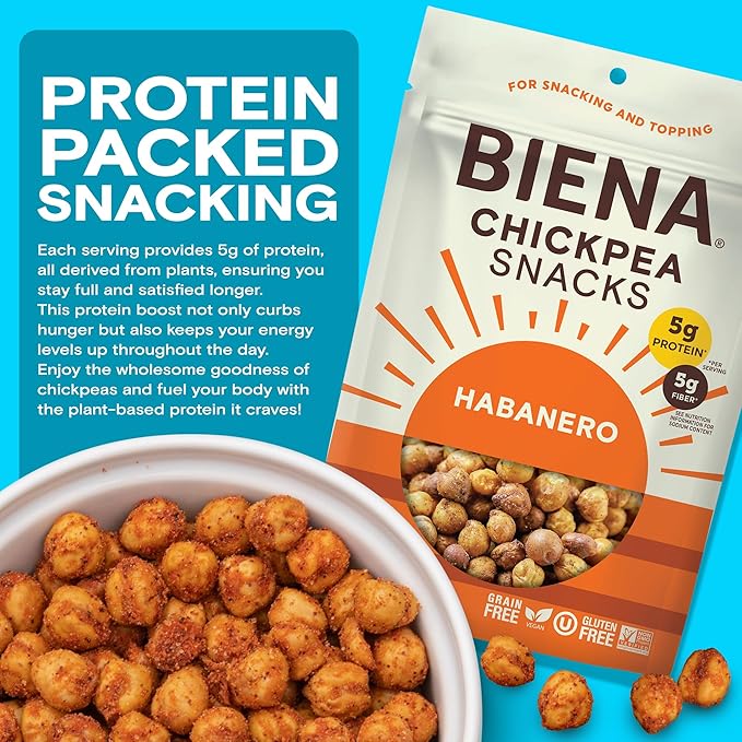 BIENA Chickpea Snacks - Crunchy Roasted Chickpeas - High Fiber Vegan Protein Snacks for Adults and
