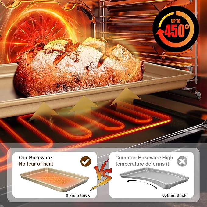 Baking Sheet Pan Set of 2, Wildone Commercial Cookie Sheets for Baking, Nonstick Carbon Steel Oven