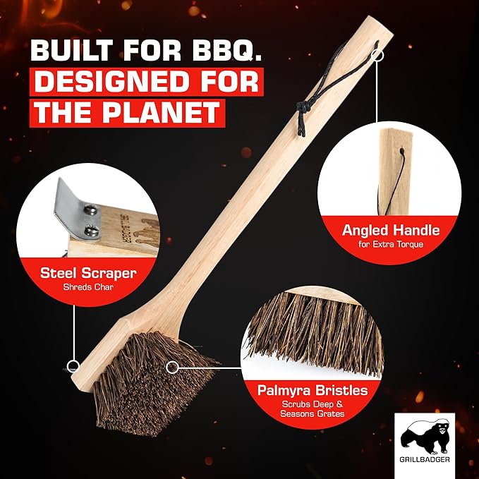 Natural Grill Brush Non Metal Bristles - Durable Non Metal Grill Brush Outdoor Grills Wooden Handle