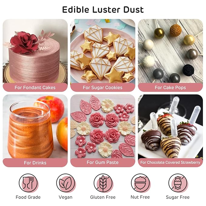 Nomeca Edible Luster Dust, 8 Grams Food Grade Shimmer Gold Cake Dust Metallic Food Coloring Powder
