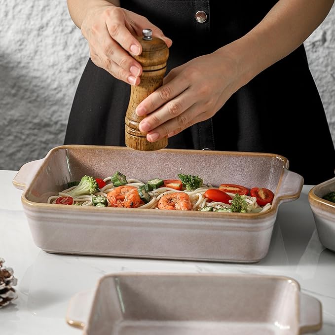 HVH 9x13 Baking Dish Set, Large Casserole Dishes for Oven, Ceramic Bakeware Set of 3, Rectangular