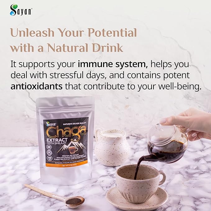 Sayan Siberian Chaga Mushroom Extract with Shilajit Powder (4 oz) ??Organic Antioxidant Tea