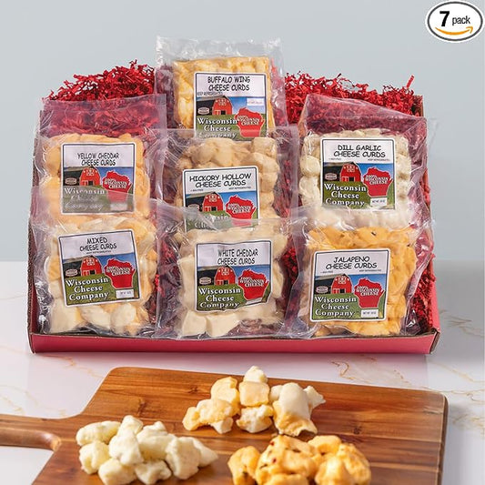 Wisconsin Cheese Company - 100% Wisconsin Cheese Curd Variety Sampler Gift Box - (Pack of 7) | Huge