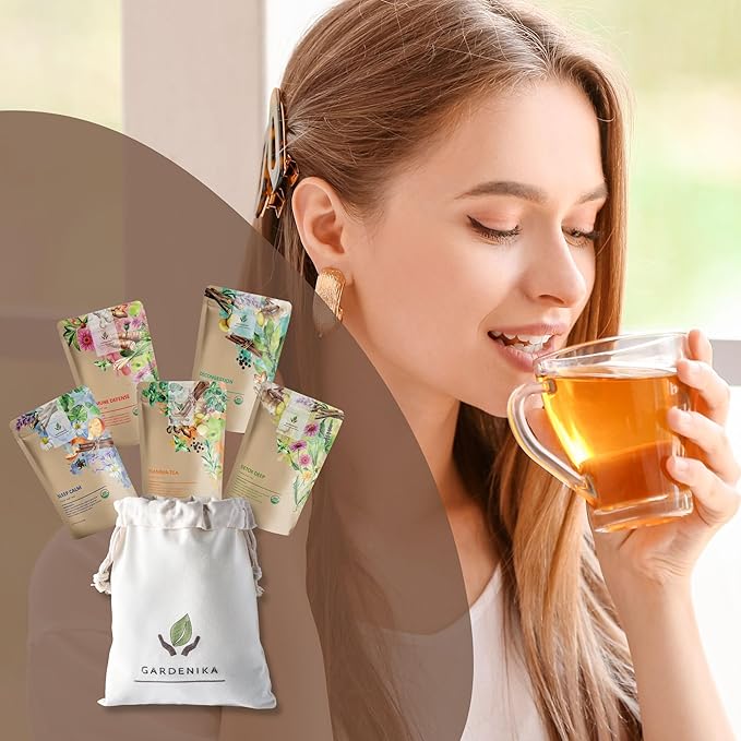 Gardenika Organic Loose Leaf Tea Sampler - Herbal Caffeine-Free Set - Ayurvedic Blend, KSA Kosher