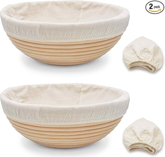 Banneton Bread Proofing Basket set of 2, 9 Inch Round Sourdough Proofing Baskets with Liner,Dough