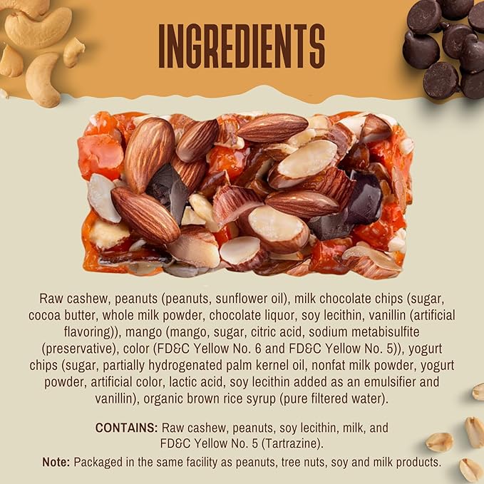 ToYou Chewy Fruit and Nut Bars - Healthy Protein Snacks | Chocolate Mango - 1.41 Ounce (Pack of 12)