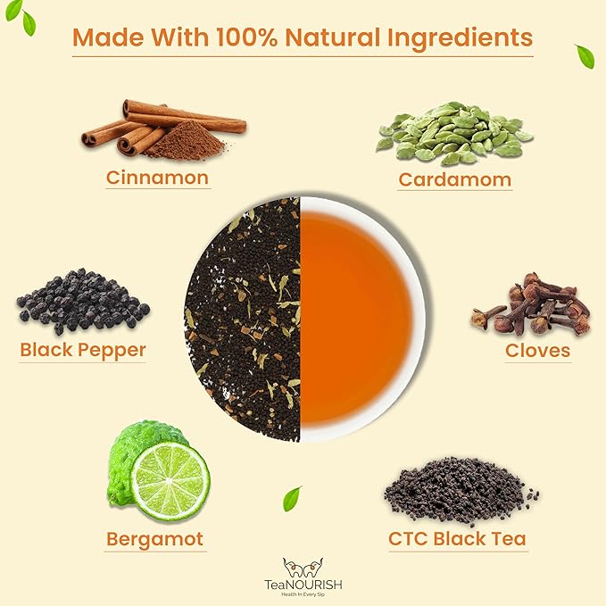 TeaNOURISH Earl Grey Masala Chai Tea | Spiced Citrus | Blend of Assam CTC, Cardamom, Cinnamon