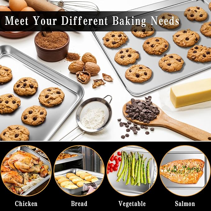 Stainless Steel Baking Sheet Set, 2 Pcs Cookie Sheet Pan Baking Trays for Oven, Non Stick and Heavy