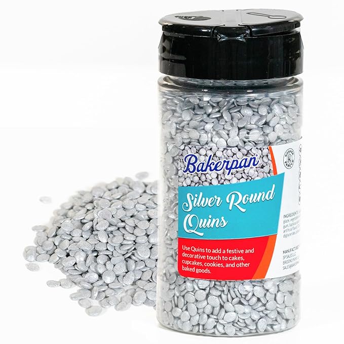 Bakerpan Quins Sprinkles for Cake Decorating - 4 Ounces - Silver Edible Confetti Sprinkles for