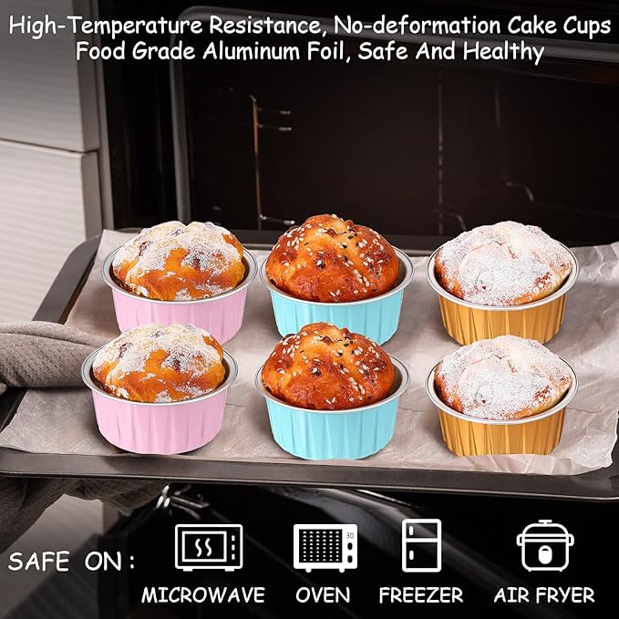 150 Pcs Cupcake Liners with Lids 5 oz Aluminum Foil Cupcake Baking Cups Disposable Ramekins Muffin