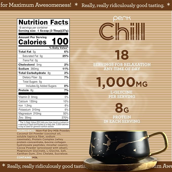Perk Chill Dutch Hot Cocoa Flavored Drink Mix (18 Servings) - Soy Free & Peanut Free
