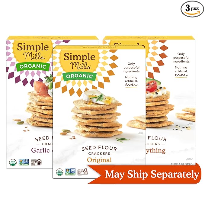 Simple Mills Organic Seed Crackers Variety Pack (Original, Everything, Garlic & Herb) - Gluten