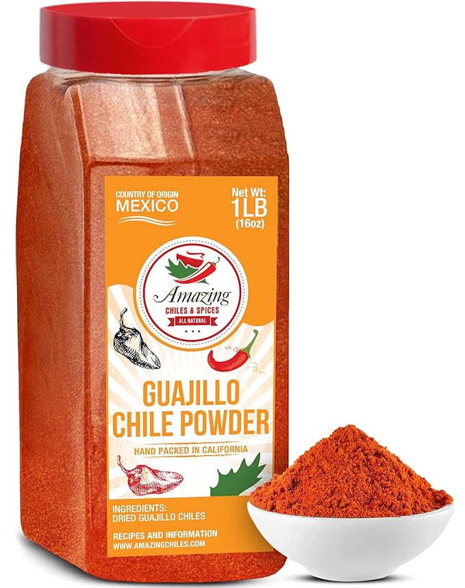 Guajillo Chile Powder Ground 1LB (16oz) – Natural and Premium. Great For Chili, Sauces, Stews