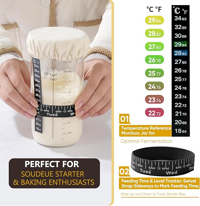Sourdough Starter Kit with Jar ??Complete Sourdough Bread Baking Supplies for Beginners, Includes 2