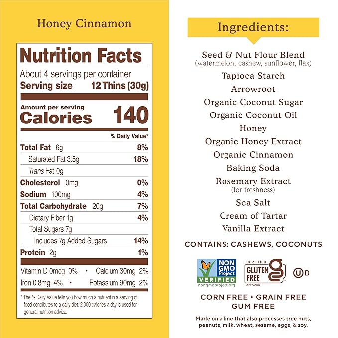 Simple Mills Honey Cinnamon Seed & Nut Flour Sweet Thins, Paleo Friendly & Delicious Sweet Thin