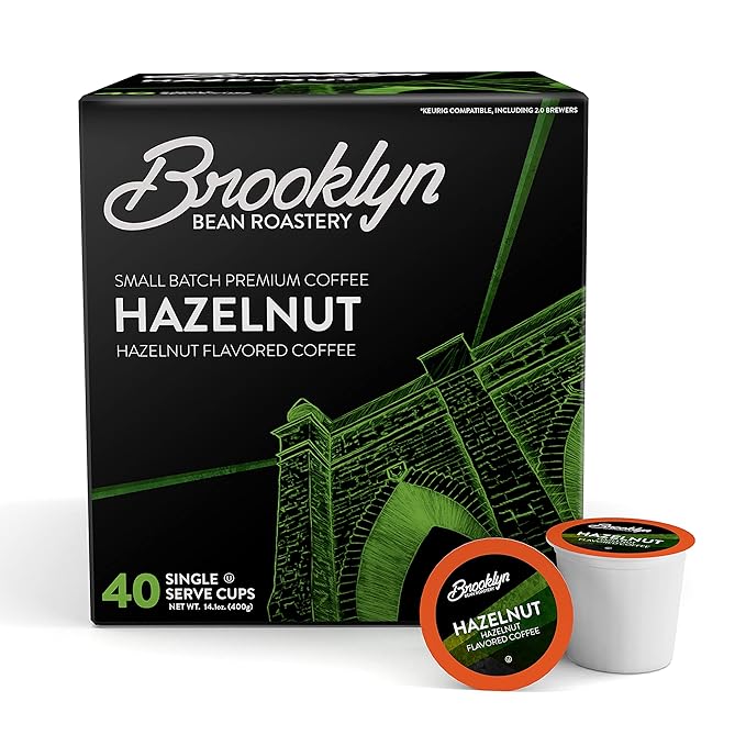 Brooklyn Beans Hazelnut Gourmet Coffee Pods, Compatible with 2.0 Keurig K Cup Brewers, 40 Count (BB