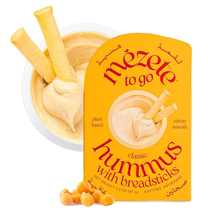 Mezete Hummus Snack Pack with Breadsticks | Traditional Classic Hummus | 100% All Natural Dips and