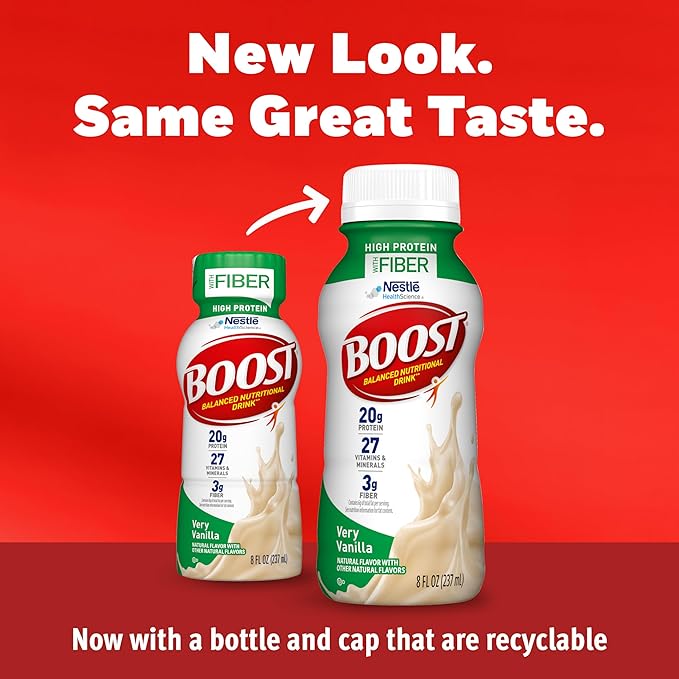BOOST High Protein with Fiber Ready to Drink Complete Nutritional Drink, Very Vanilla, 8 fl oz