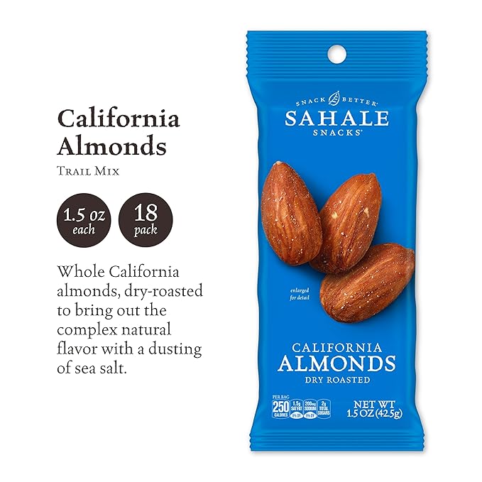 Sahale Snacks California Dry Roasted Almonds, 1.5 oz Grab & Go Bags (18 Packs) - Dry-Roasted