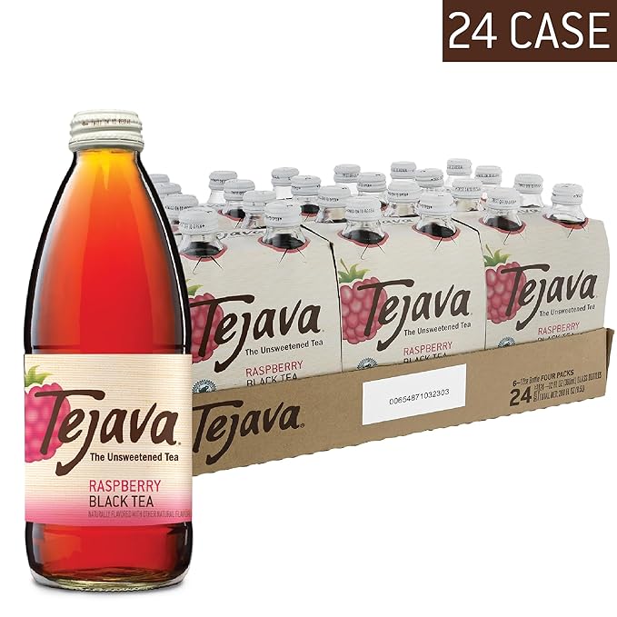 Tejava Raspberry Black Iced Tea, 24 Pack, 12oz Glass Bottles, Unsweetened, Non-GMO, Kosher, No