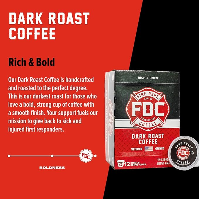 Fire Department Coffee - Gives Back to Firefighters - Dark Roast Coffee Pods - Bold & Strong