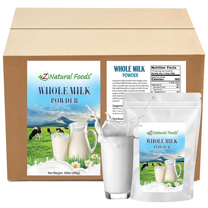 Z Natural Foods Premium Whole Milk Powder - Powdered Milk for Baking, Cooking, Drinks - Dry Milk