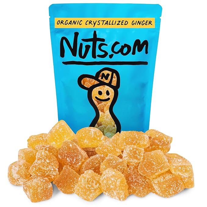 Organic Crystallized Ginger - Premium Crystallized Ginger Pieces - Spicy & Sweet Candied Ginger