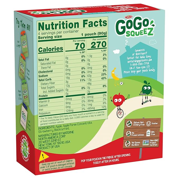 GoGo squeeZ Applesauce and Fruit Puree, Apple Strawberry, 3.2 oz (Pack of 48), Unsweetened Fruit