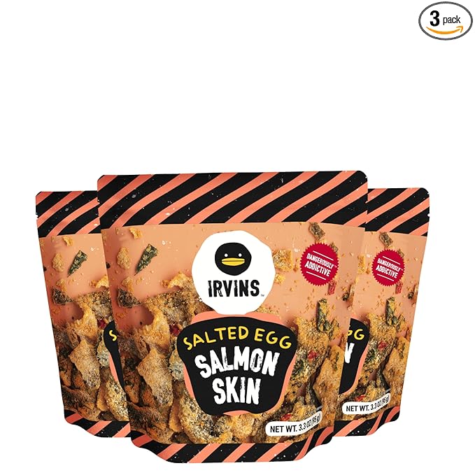 IRVINS Salted Egg Salmon Skin Chips Crisps | Premium Hand Cooked | Halal | High Protein |