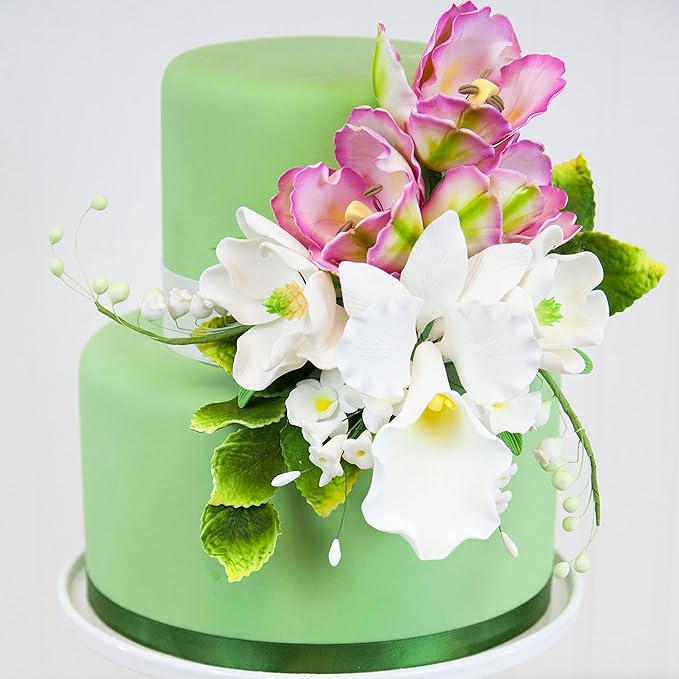Global Sugar Art Cattleya Orchid Sugar Cake Flowers Arched Spray, White, 1 Count by Chef Alan