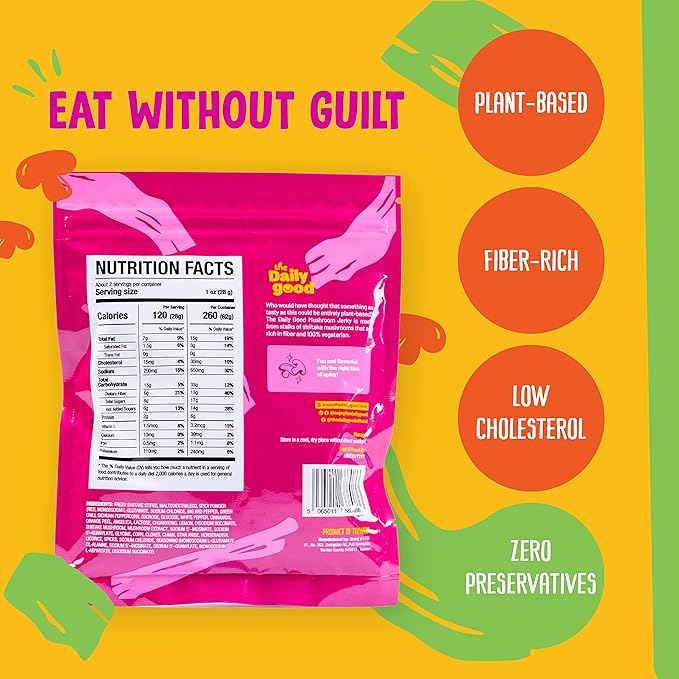 The Daily Good Mushroom Jerky - 3-Pack Snacks, Yummy High-Fiber Mushroom Snack, Meatless &