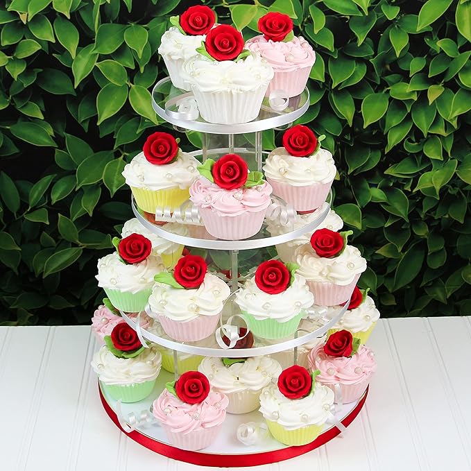 Global Sugar Art Premium Wedding & Party Edible Rose Cake & Cupcake Sugar Flowers, Red, 24 Count