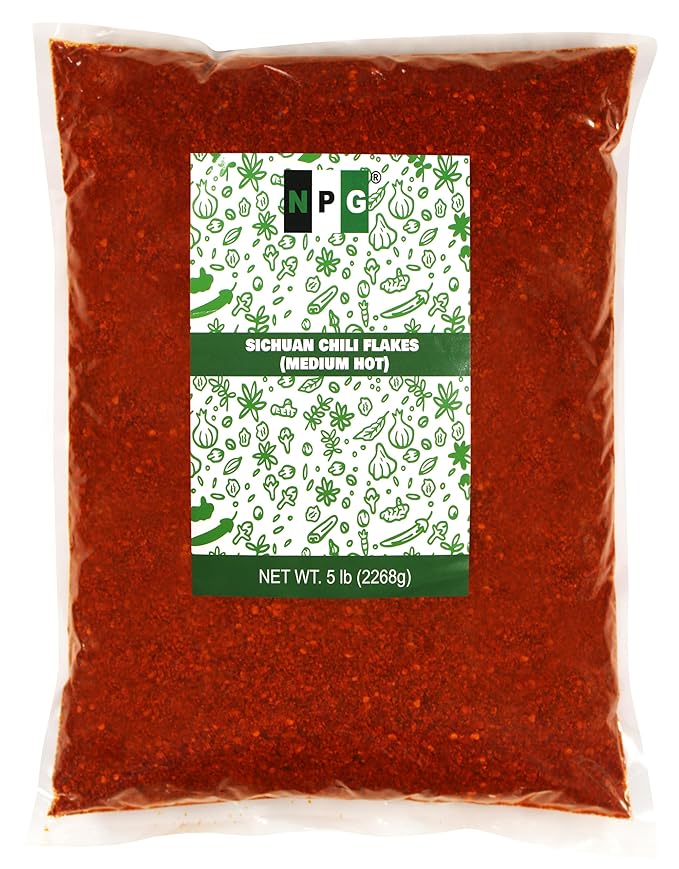 NPG Authentic Sichuan Chili Flakes 5 LB Bulk, Medium Hot, Szechuan Crushed Red Pepper Flakes Bulk