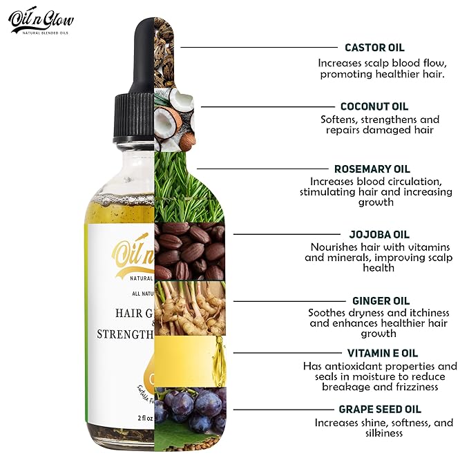 USDA Certified Organic 8 in 1 Natural Hair Growth Serum & Strengthening Oil with Rosemary, Castor